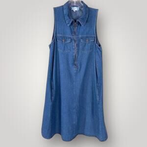 J. GEE Sleeveless Y2K Denim 1/4 Front Zipper w/ Pockets Plus Size, Women’s 2X